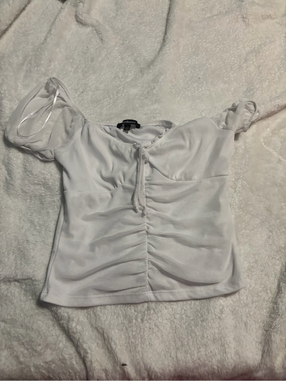 Ambiance White Ruched Off-Shoulder Crop Top